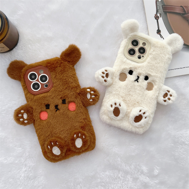 Phone Cases 13 - Korean 3D Cartoon Bear Fluffy Plush