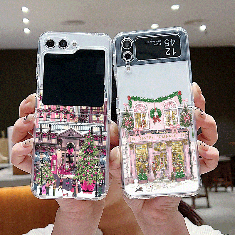 Phone Cases Z Flip 5 - Rural Building Snow Scenery Christmas Clear