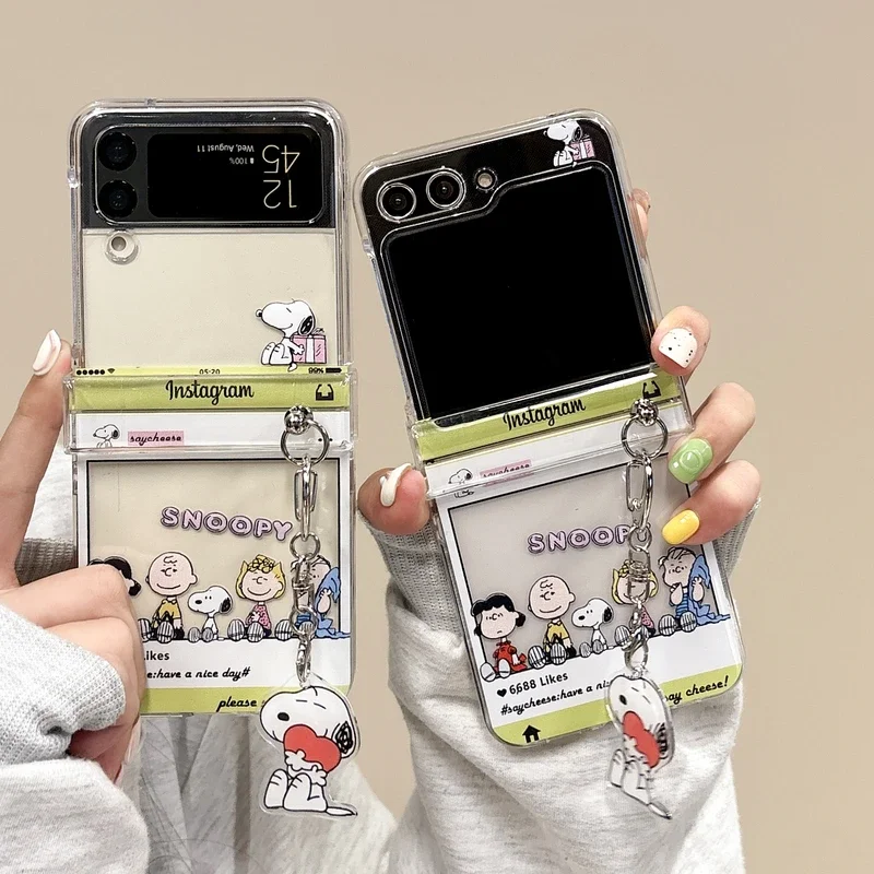 Phone Cases Z Flip 5 - Cute Cartoon Snoopy Charlie Brown Transparent